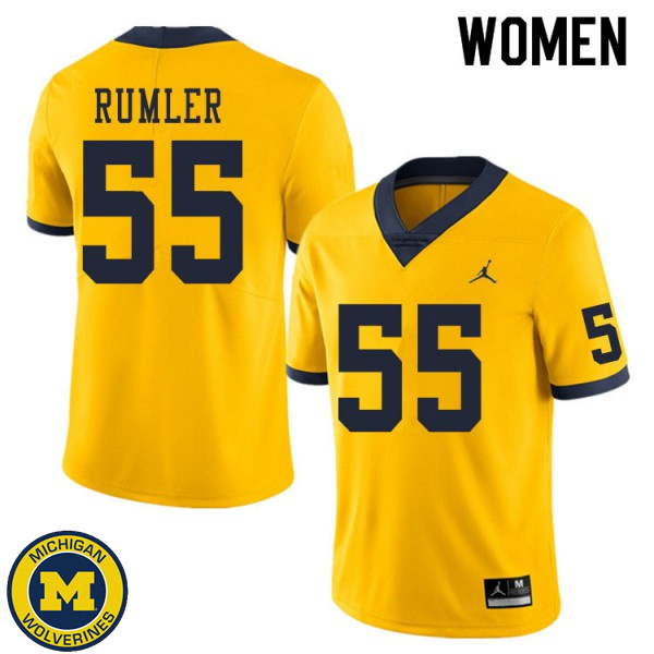 Womens University of Michigan #55 Nolan Rumler Yellow College Game Football Jersey